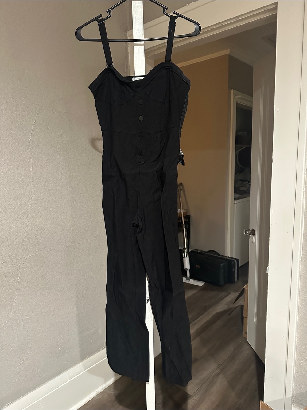 Urban Outfitters Black Button-Front Jumpsuit with Adjustable Straps